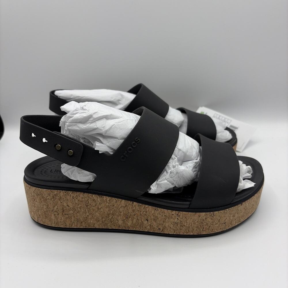 Crocs Brooklyn Cork Low Wedge Platform Sandal Women’s Sz US W 7 Black NWT - Picture 3 of 7